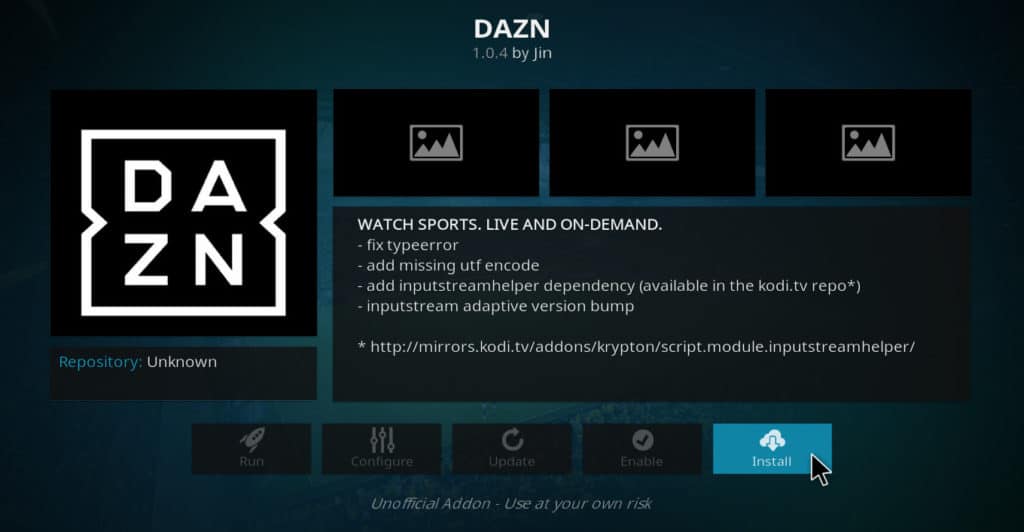 Install DAZN Kodi addon