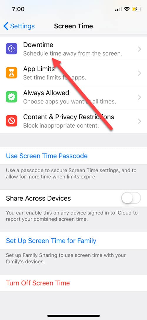 Screen time settings