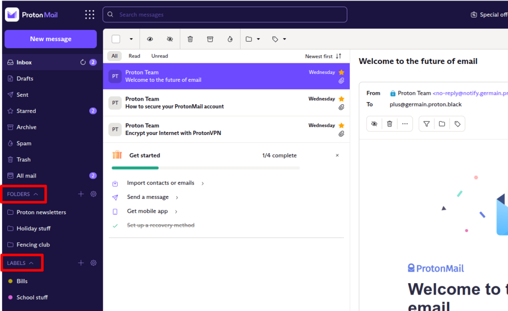 proton mail screenshot