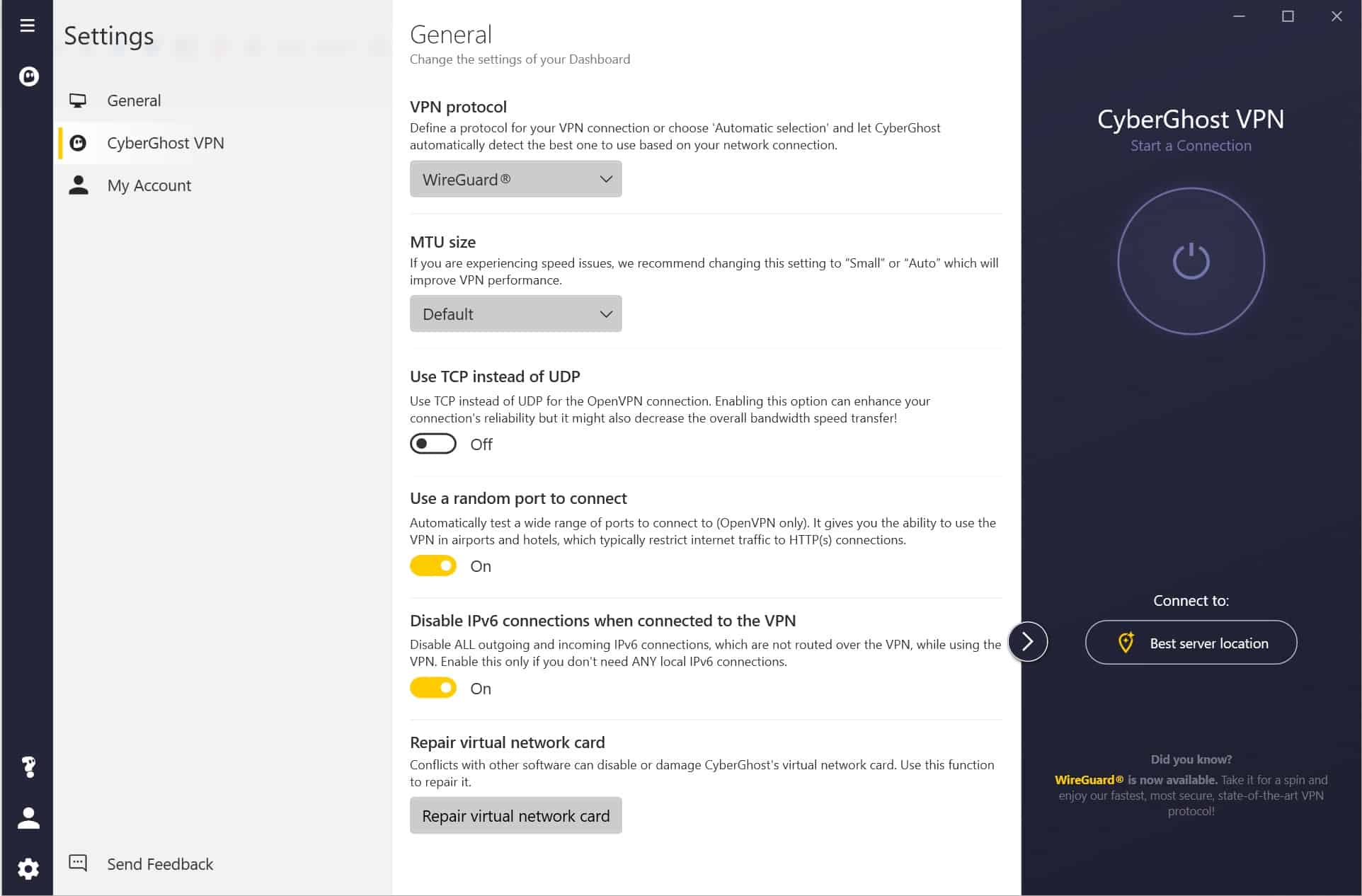 CyberGhost - App Settings