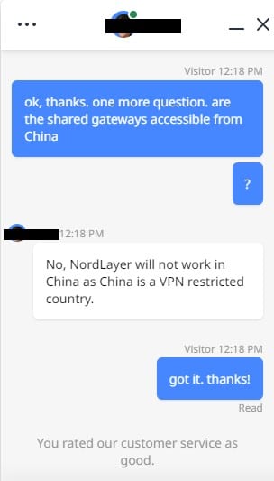 nordlayer support china