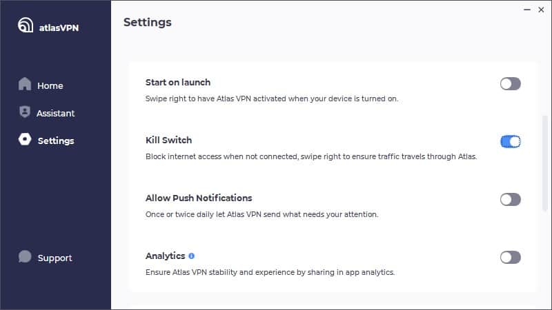 AtlasVPN - App - Settings