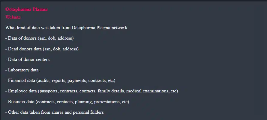 Black Suit ransomware claim Octopharma Plasma
