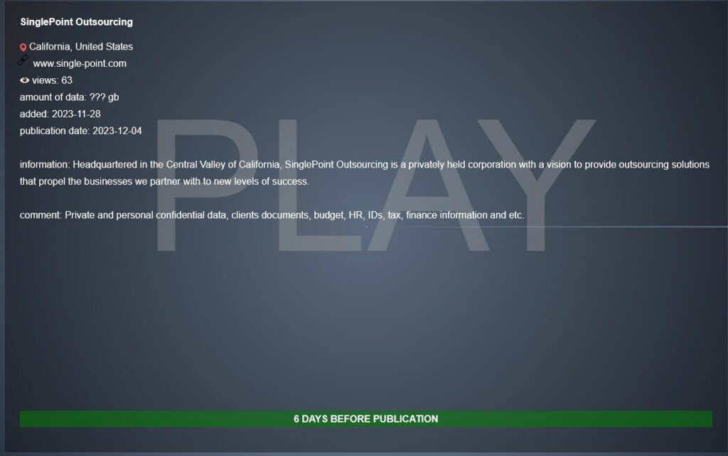 singlepoint outsourcing ransomware play