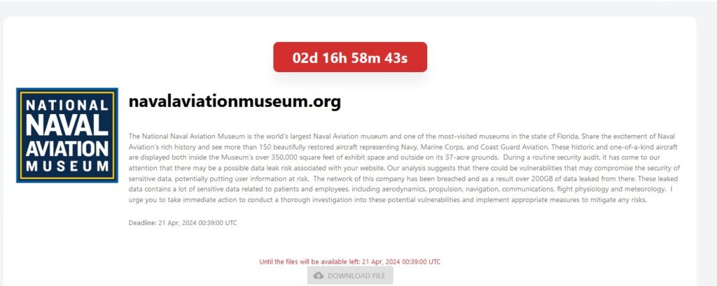 national naval aviation museum ransomware