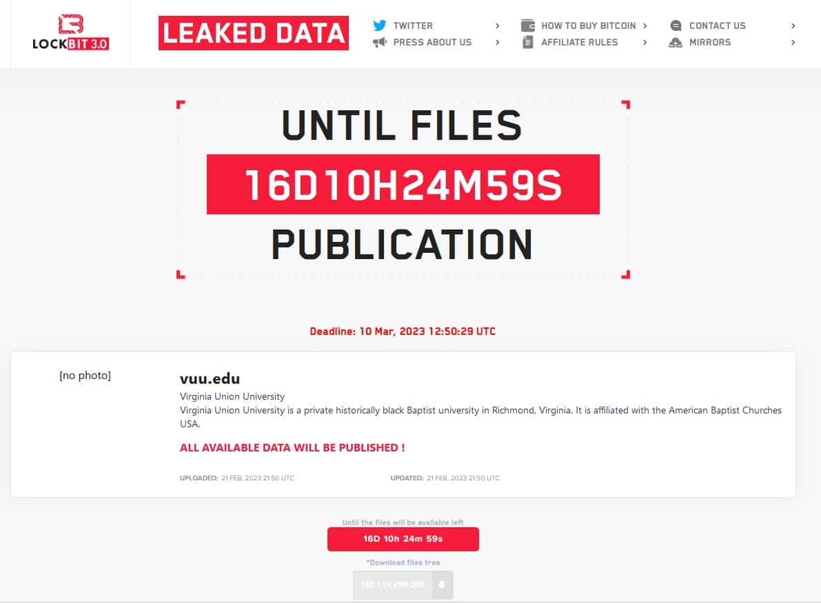 Virginia Union University ransomware attack LockBit