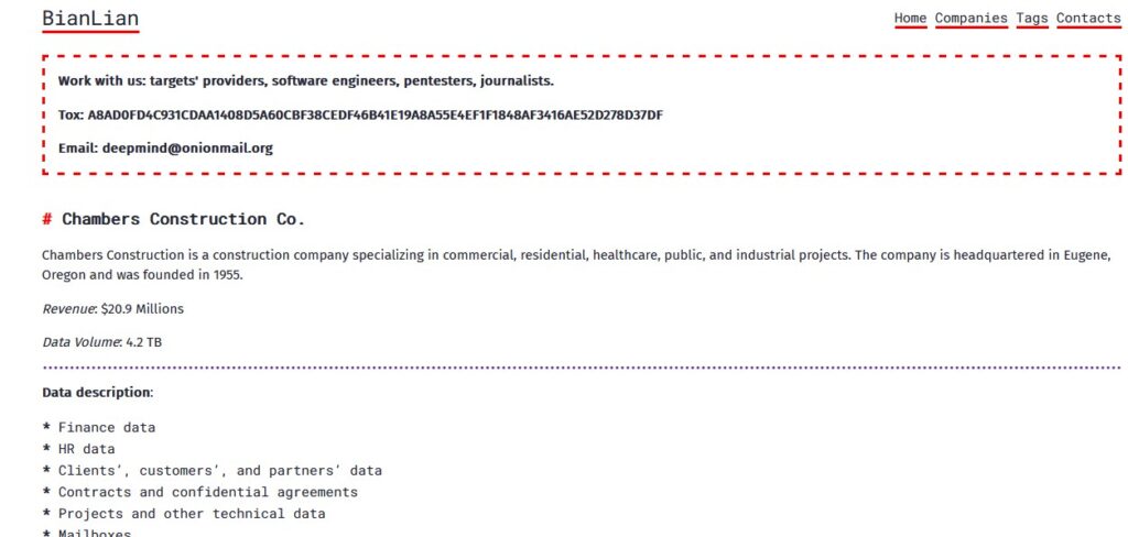chambers construction ransomware