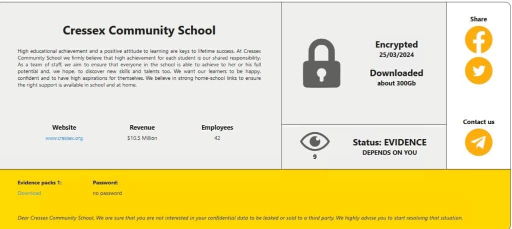 cressex community school ransomware