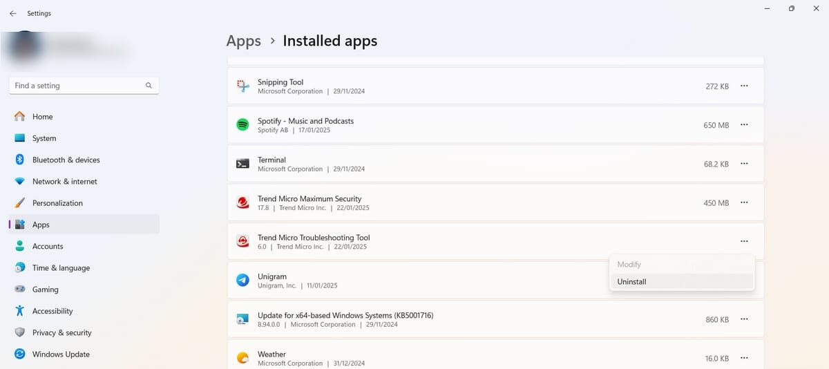 windows installed apps