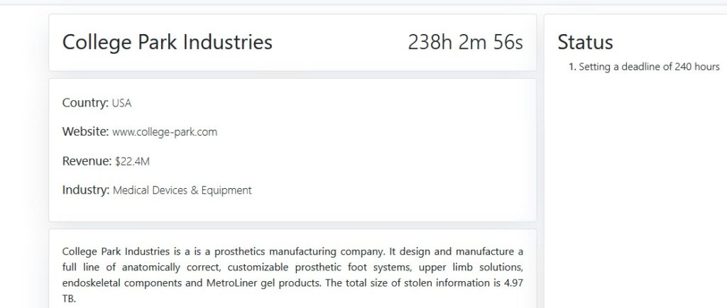 college park industries ransomware