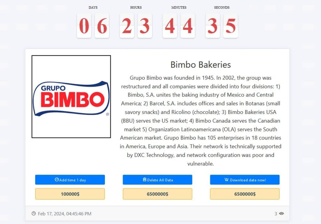 bimbo bakeries ransomware