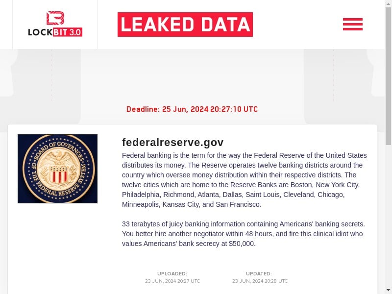 LockBit Federal Reserve Claim