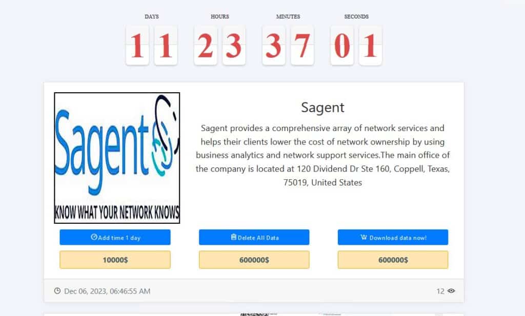 Sagent ransomware