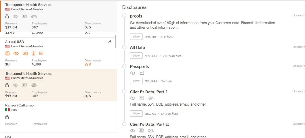therapeutic health services ransomware