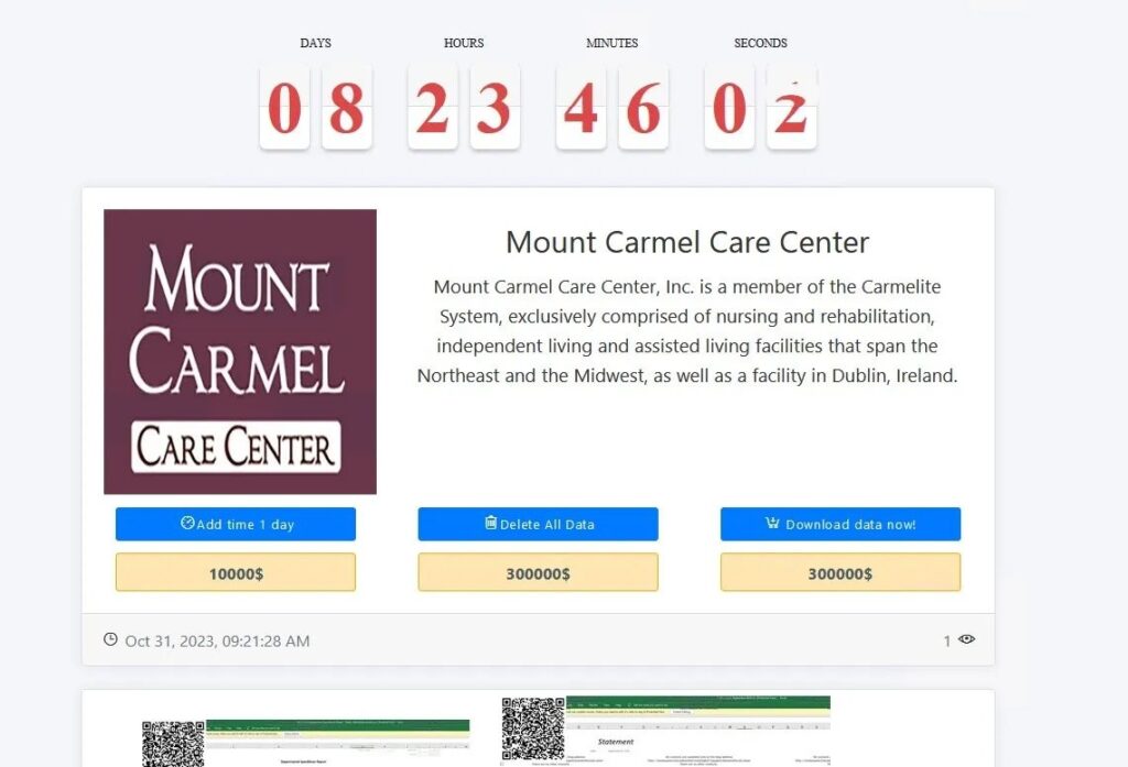 Mount Carmel Care Center ransomware