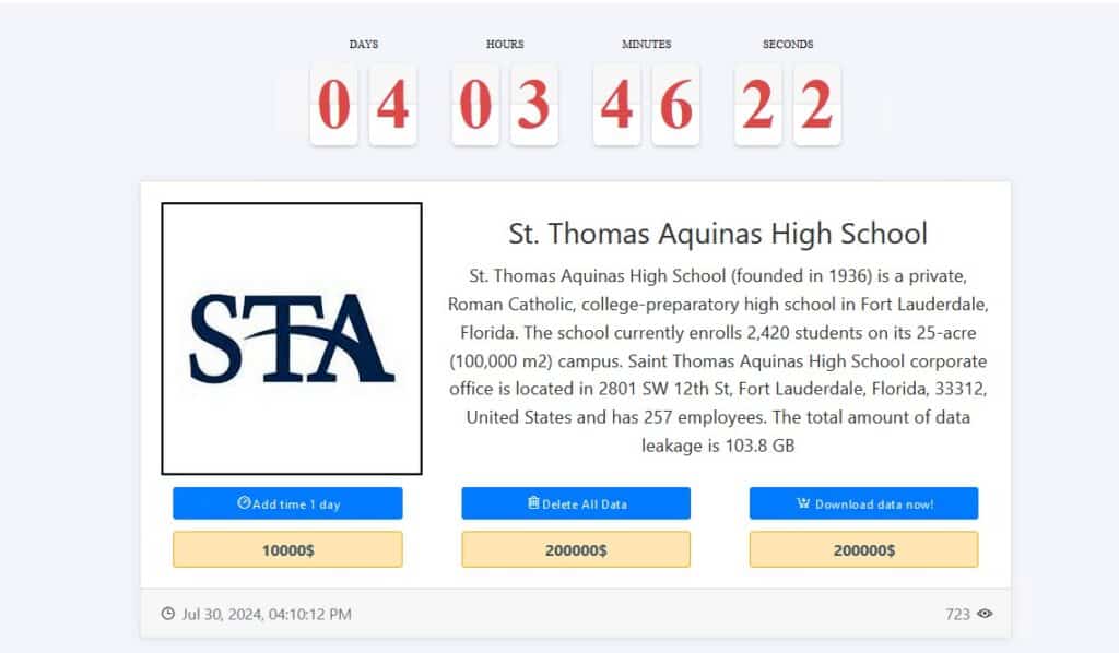 saint thomas high school ransomware