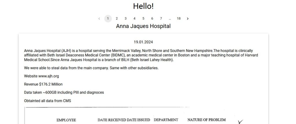 anna jaques hospital ransomware breach
