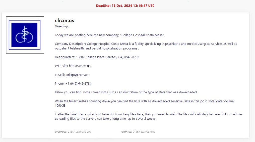 college hospital costa mesa lockbit ransomware