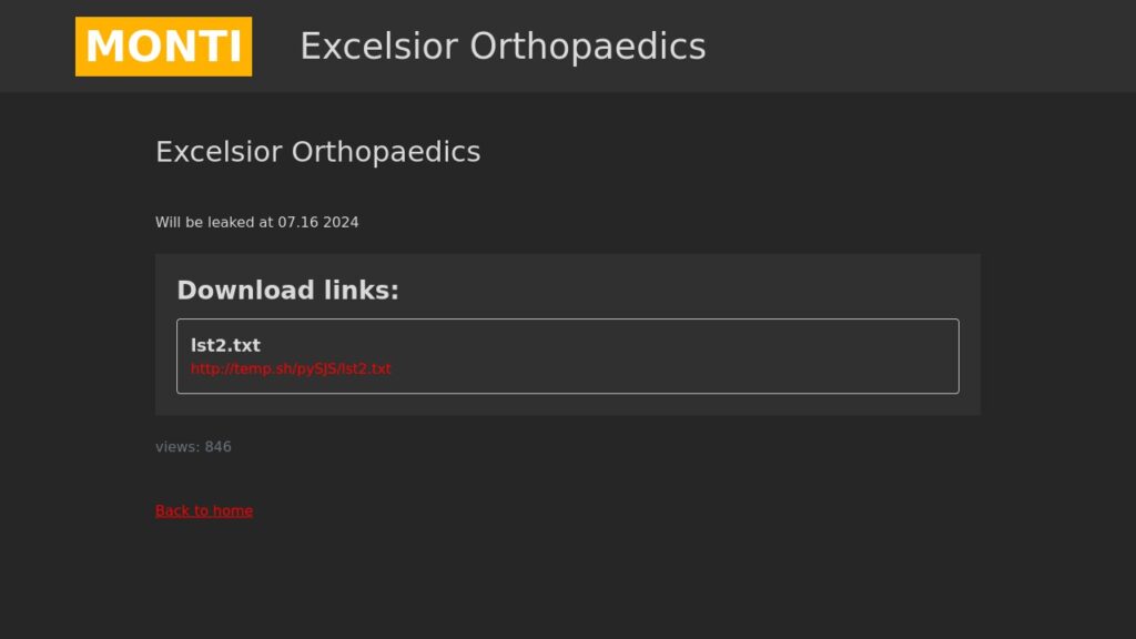 excelsior orthopaedics ransomware