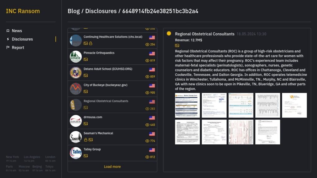 Regional Obstetrical Consultants ransomware