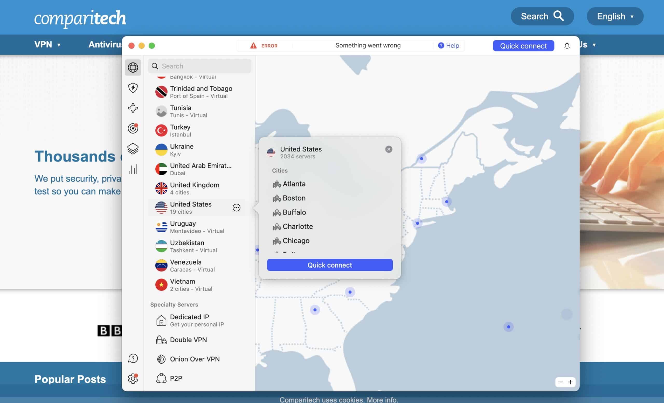 NordVPN selection of US servers