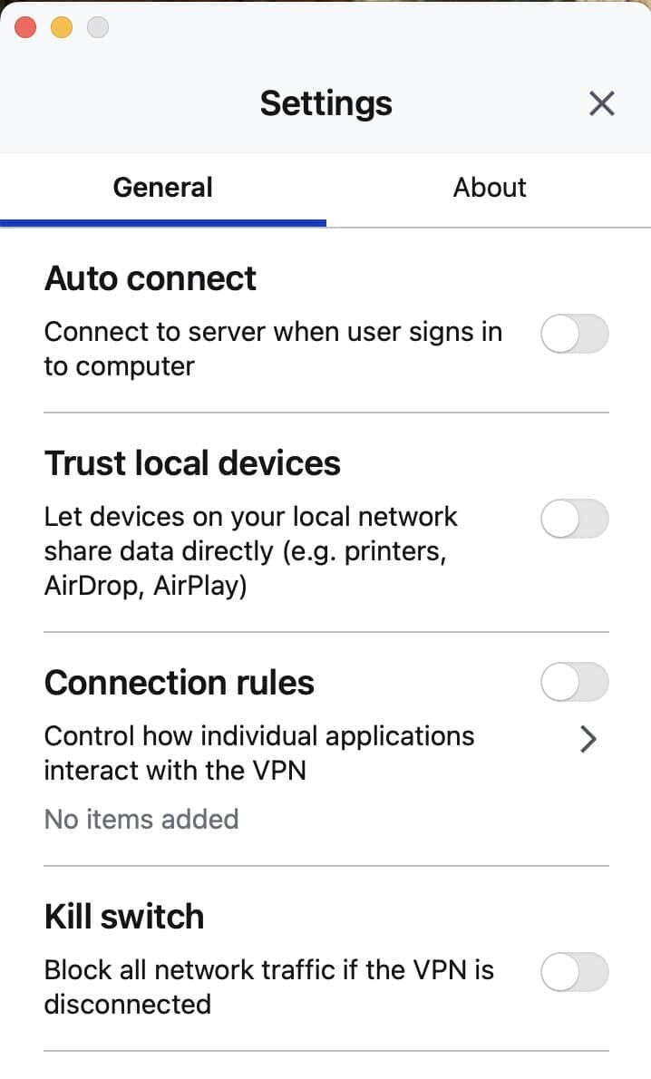 Malwarebytes VPN desktop settings