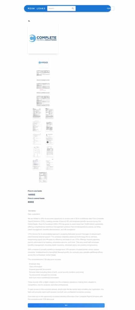 Meow lists Complete Payment Solutions on its data leak site.
